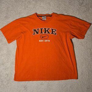 Vintage Nike Center Swoosh  Orange  Heavy Weight Cotton T-Shirt Size XL Gray Tag